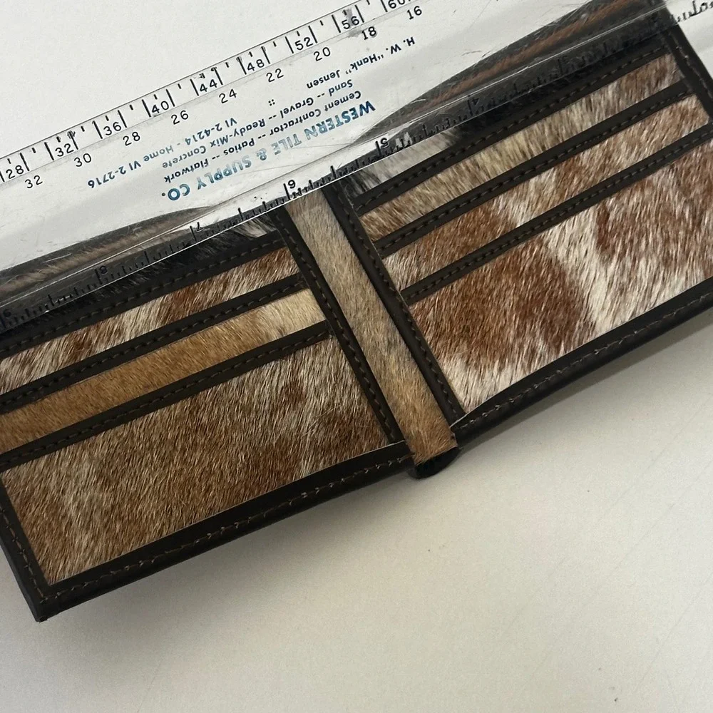 Artisan Handmade Leather Bifold Wallet Brown Pony Hair Mens